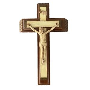 Vintage Mother of Pearl‎ Wood Crucifix Last Rites Sick Catholic Cross